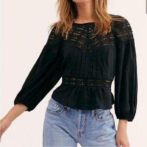 Free People Sweet Mornings Blouse in Black Size Extra Small Regular Fit.